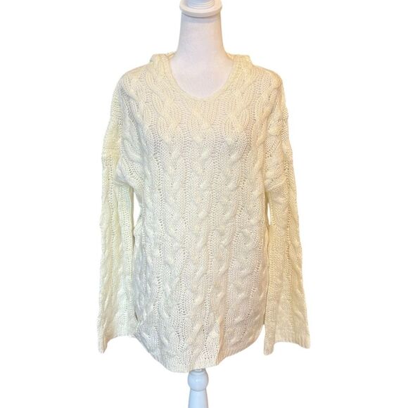 Cream Cable Knit Sweater With Hood Womens Size Large New Without Tags - Picture 1 of 6
